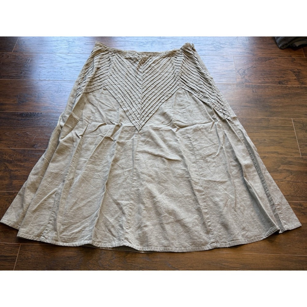 Richard Malcolm Linen Blend Maxi Skirt Boho Prairie Cottagecore 14 Taupe Sage - Picture 1 of 4